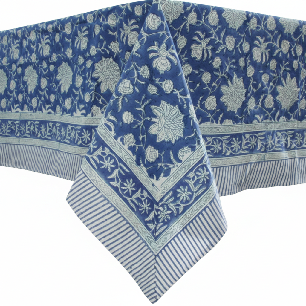 Bleu Lotus Block Print Table Cloth