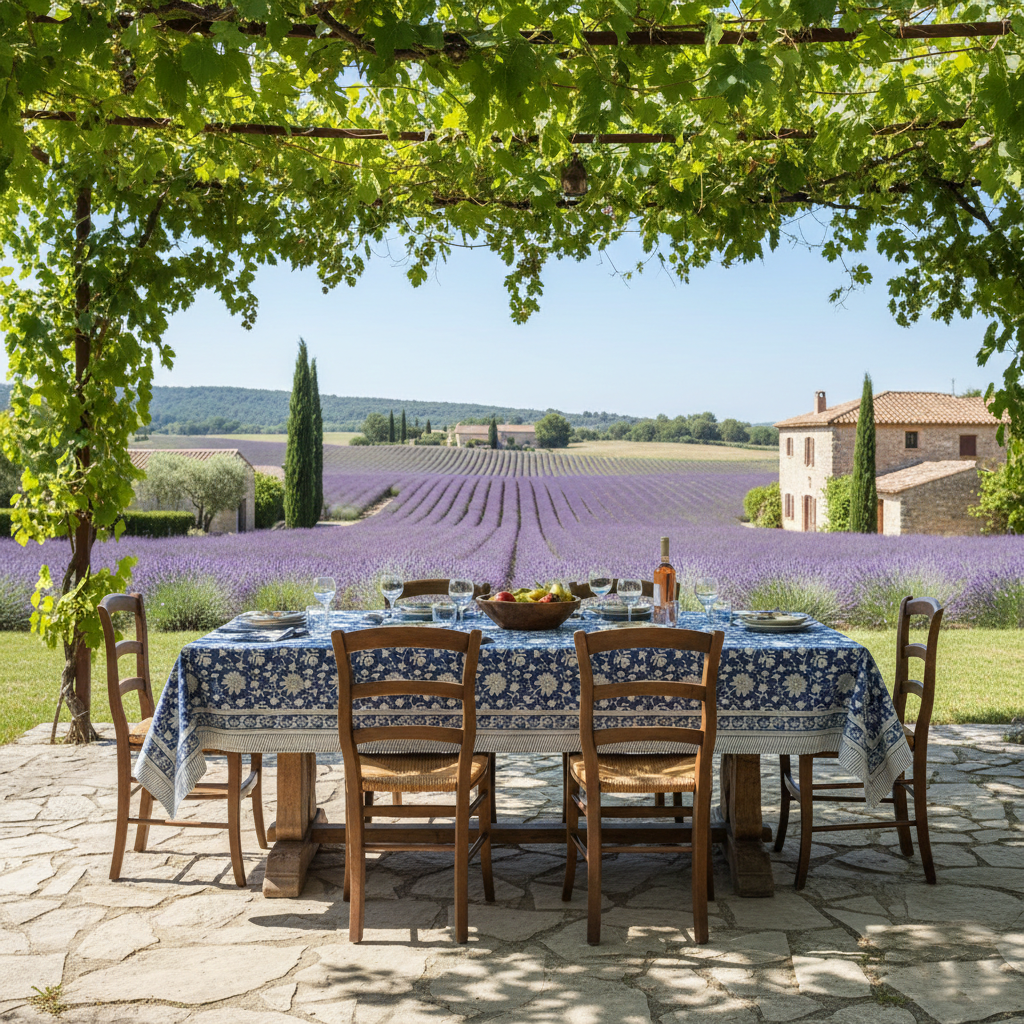 Bleu Lotus Block Print Table Cloth